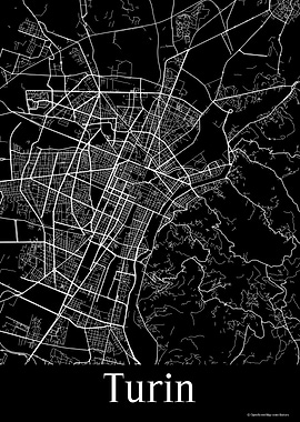Turin Italy Black Map