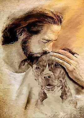 Jesus with Pitbull poster