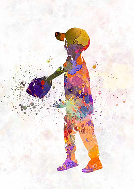 Boy plays baseball in wate