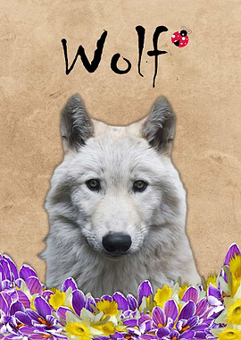 Wolf Animal with Flowers