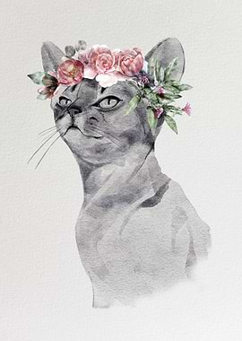 Cat Animal with Flowers