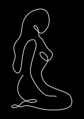 Lady Sit Line Art Simple