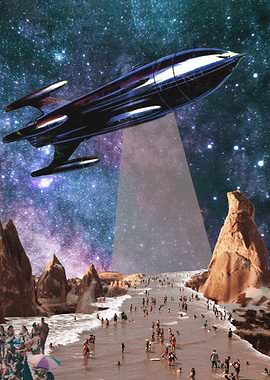 Spaceship Mars Collage Art