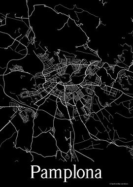 Pamplona Spain Black Map