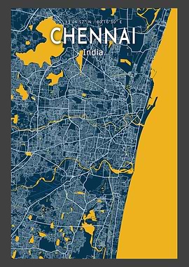 Chennai Blue Map Poster