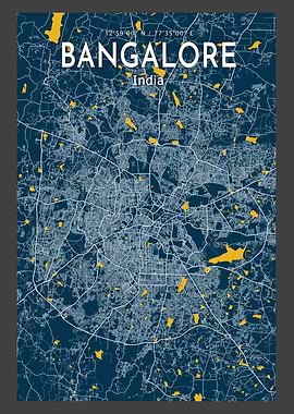 Bangalore Blue Map Poster