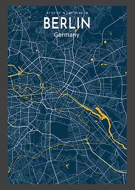 Berlin Blue Map Poster