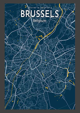 Brussels Blue Map Poster