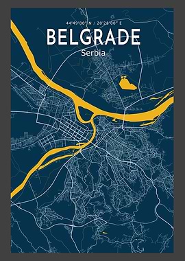 Belgrade Blue Map Poster