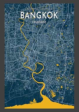 Bangkok Blue Map Poster