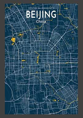 Beijing Blue Map Poster