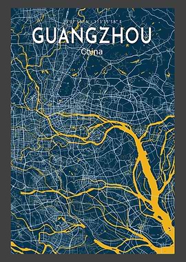 Guangzhou Blue Map Poster