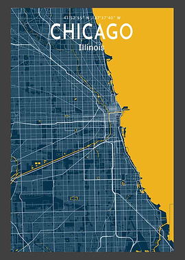 Chicago Blue Map Poster