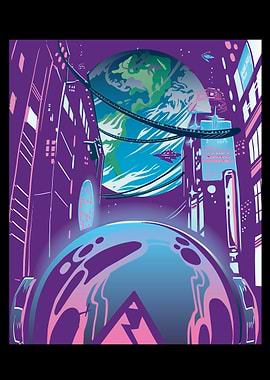 Cyberpunk vaporwave earth