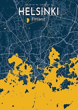 Helsinki Blue Map Poster