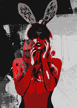 Melting red bunny girl art