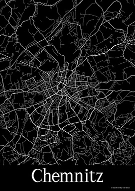Chemnitz Germany Black Map