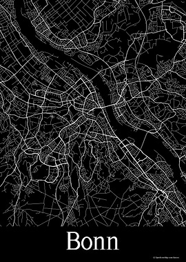 Bonn Germany Black Map