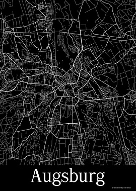 Augsburg Germany Black Map