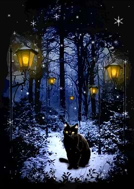 Black Cat Snow Christmas