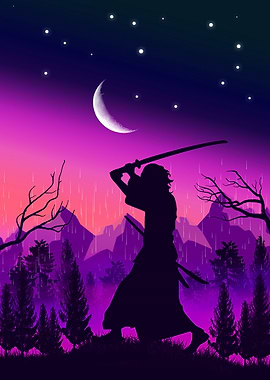 Samurai In Moon Back