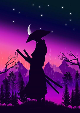 Samurai In Moon Back