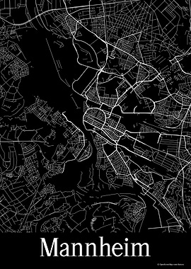 Mannheim Germany Black Map