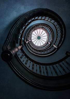 Dark blue spiral staircase