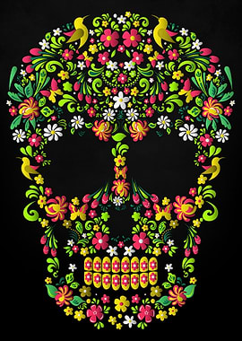 skull mexican green floral