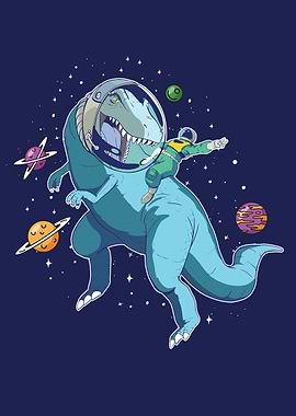 Astronaut riding dinosaur