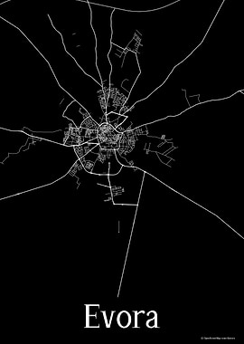 Evora Portugal Black Map