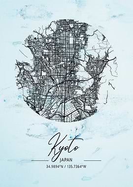 Kyoto Alpha Watercolor Map