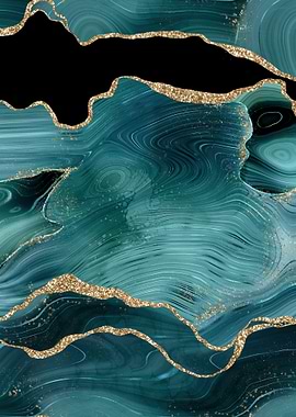 Teal Gold Glitter Agate 02