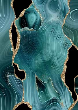 Teal Gold Glitter Agate 04