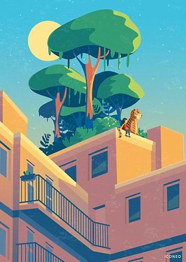 Rooftop garden with tiger
