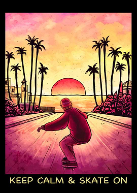 Skateboarding sunset 90s