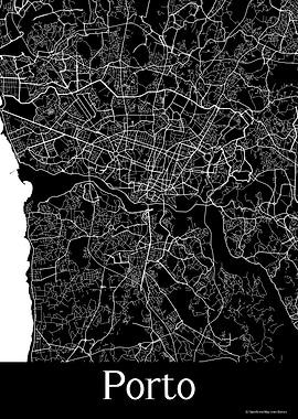 Porto Portugal Black Map