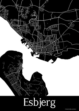 Esbjerg Denmark Black Map