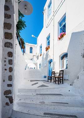 Greek street, blue sky
