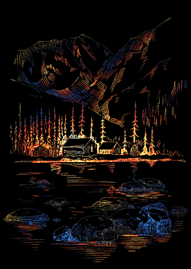 House of lake burning blue