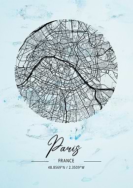 Paris Alpha Watercolor Map