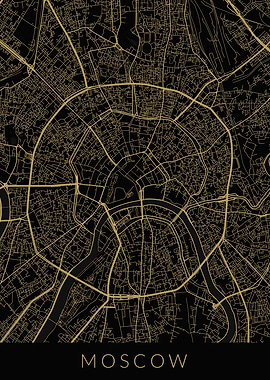 Moscow Map Black Gold
