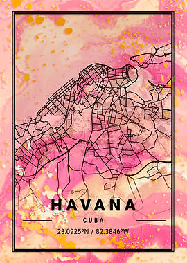 Havana Map Cuba marble