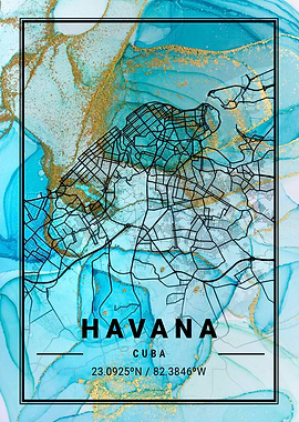 Havana Map Cuba marble