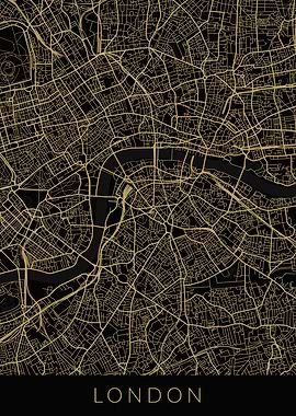 London Map Black Gold