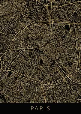 Paris Map Black Gold