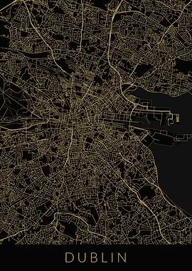 Dublin Map Black Gold