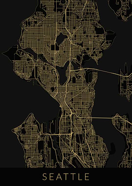 Seattle Map Black Gold