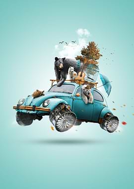 Animals Riding Flying Car