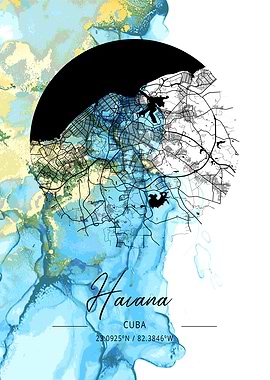 Havana Map Cuba marble